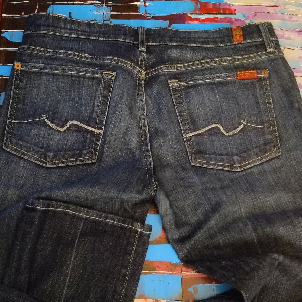 7Seven For All Mankind Dark Blue Low Rise Straight Leg Denim Jeans Size 31